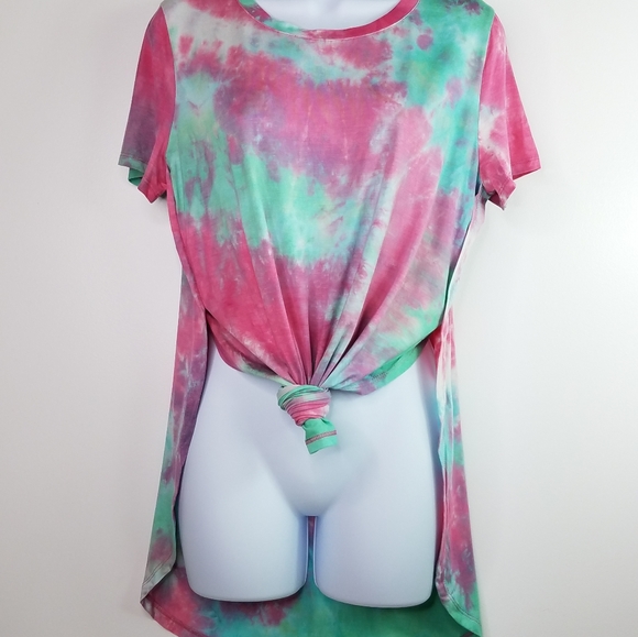 Green and pink tie-dye short sleeve top - Picture 9 of 11